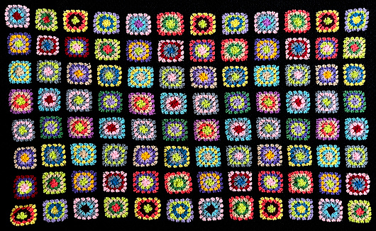 Retro granny square afghan crocheted in the 1970s