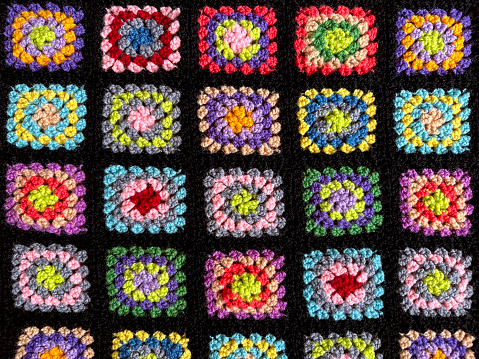 Retro granny square afghan crocheted in the 1970s