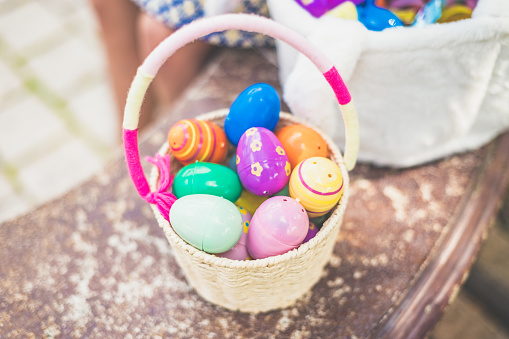 Girls dressed for Easter at an egg hunt