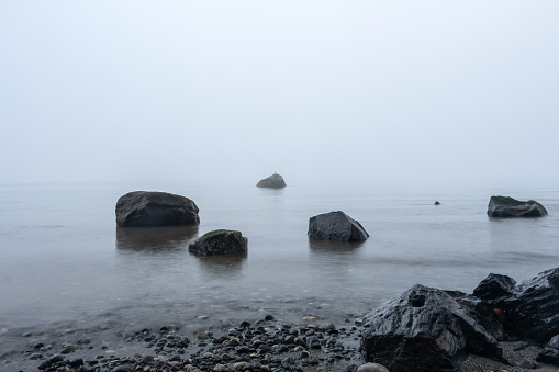 Foggy afternoon at Mount Douglas Beach, located on southern Vancouver Island.