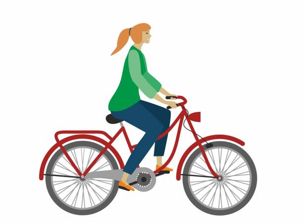 женщина, девушка едут на велосипеде. изолированный. векторная иллюстрация. - bicycle racing bicycle isolated red stock illustrations