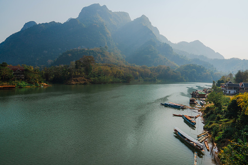 Landscape of Guilin, Karst mountains. Located near The Ancient Town of Xingping, Yangshuo County, Guilin City, Guangxi Province, China.