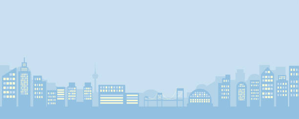 A landscape of urban buildings. Vector illustrations of buildings, towers, bridges, etc. Vector illustration. silhouette sky nobody cream coloured stock illustrations