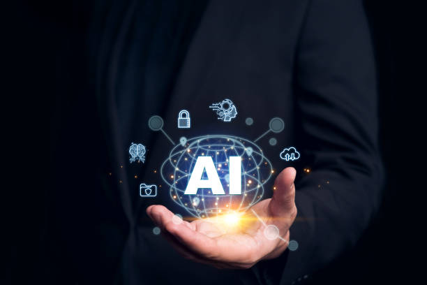 istock Businessman's hands holding virtual world on digital AI marketing concept. Data storage and cyber security. 1971801150