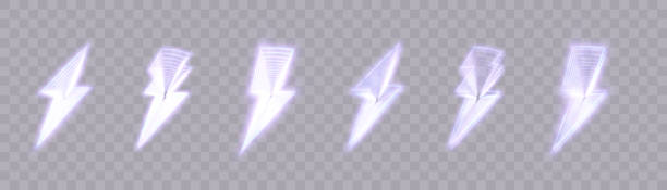 ilustrações de stock, clip art, desenhos animados e ícones de glowing neon thunder sign, electric discharge. neon lightning flash icon. vector - military airplane flash