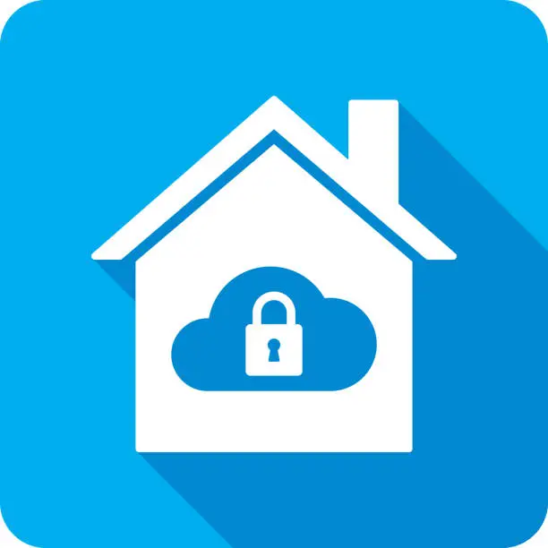Vector illustration of House Cloud Lock Icon Silhouette