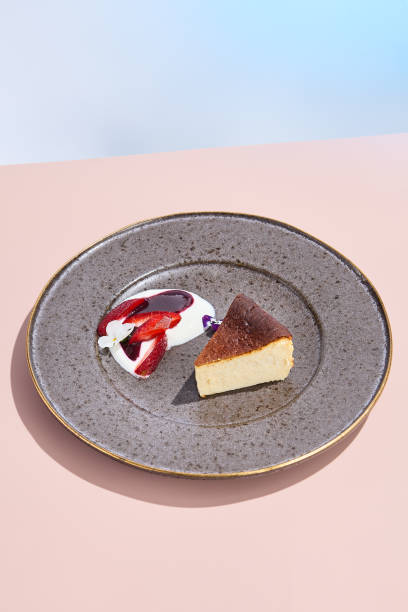 istock Basque Cheesecake with Vibrant Garnish, Perfect for a Minimalist Dessert Menu 1971823567