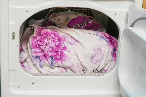close up on dryer with dry clothes