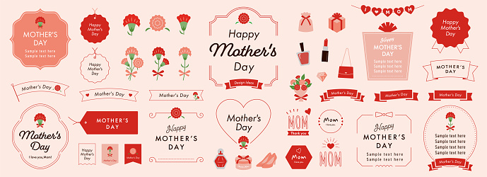 Mother's Day Design Ideas with Text frames, Borders, and Other Decorations, English ver. Open path available. Editable.