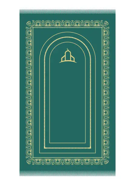 Vector illustration of Islamic dark green prayer rug. Easy Editable.