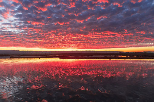 Vibrant Sunset and reflection. Palo Alto Baylands, Northern California.