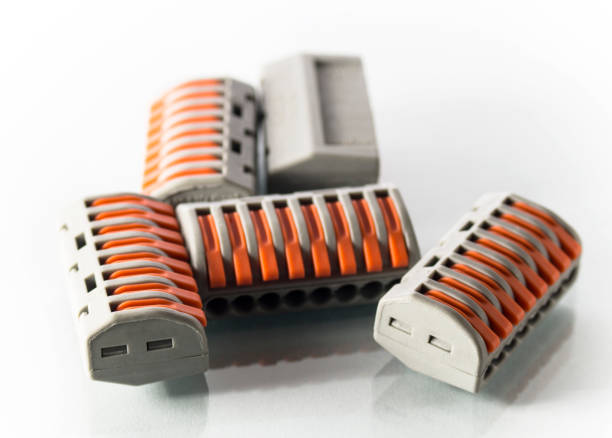 Group of Wago fast connection terminals on a white background