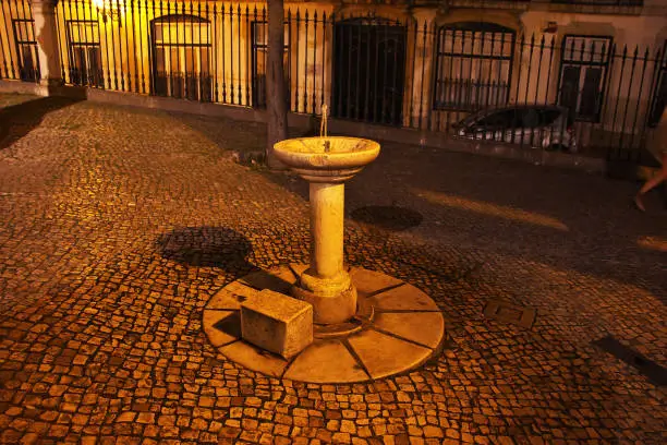 Photo of The fountain in Lisbon city at night, Portugal