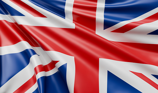 Waving United Kingdom Flag Satin Fabric - 3D Illustration Render