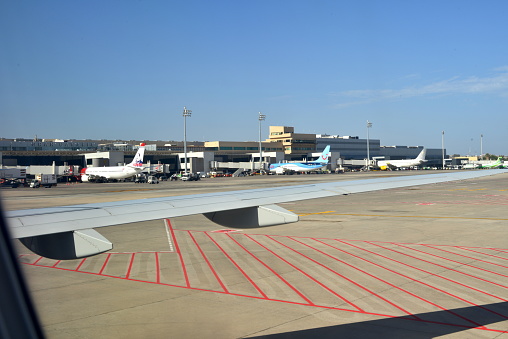 Maspalomas, Gran Canaria, Spain - January 26, 2024: airplane has landed at Las Palmas airport