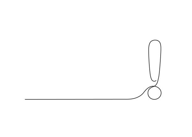 Exclamation mark, one line continuous drawing. Simple minimalism design style, linear background with exclamation sign. Warning, attention, danger, risk image message. Vector outline Exclamation mark, one line continuous drawing. Simple minimalism design style, linear background with exclamation sign. Warning, attention, danger, risk image message. Vector outline illustration solvency stock illustrations