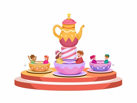 Tea Cup Spin Carousel Ride Cartoon Illustration Vector