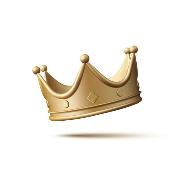 3D realistic render Crown with decor Icon in trendy cartoon style isolated on white background.