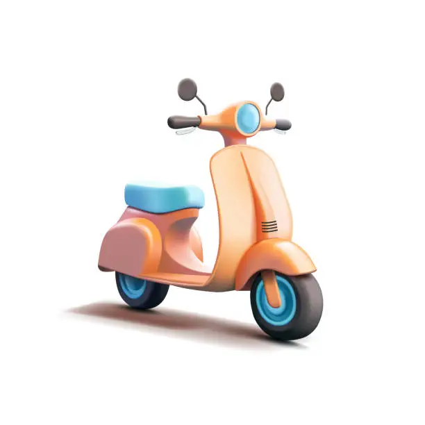 Vector illustration of Scooter 3d render cartoon vector illustration, realistic detailed retro vintage classic scooter in modern graphic style