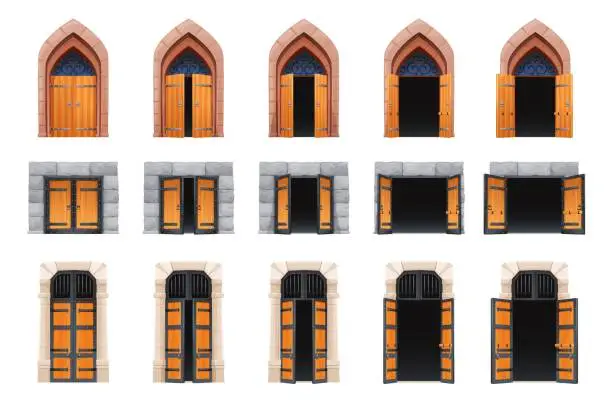 Vector illustration of Cartoon castle open gate or door motion animation