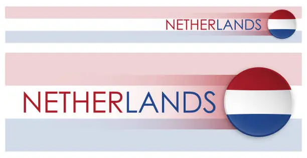 Vector illustration of Holland flag horizontal web banner in modern neomorphism style. Webpage Netherlands country header button for mobile application or internet site. Vector