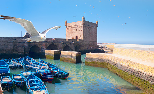 Wall of an ancient castle Sqala mogador historic city medina of Essaouira, Morocco