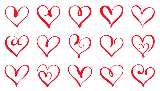 Hearts Set of hearts. Design elements isolated on white background. Hand drawn vector illustration. 2 hearts stock illustrations