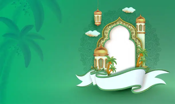 Vector illustration of Ramadan banner design template with ribbon