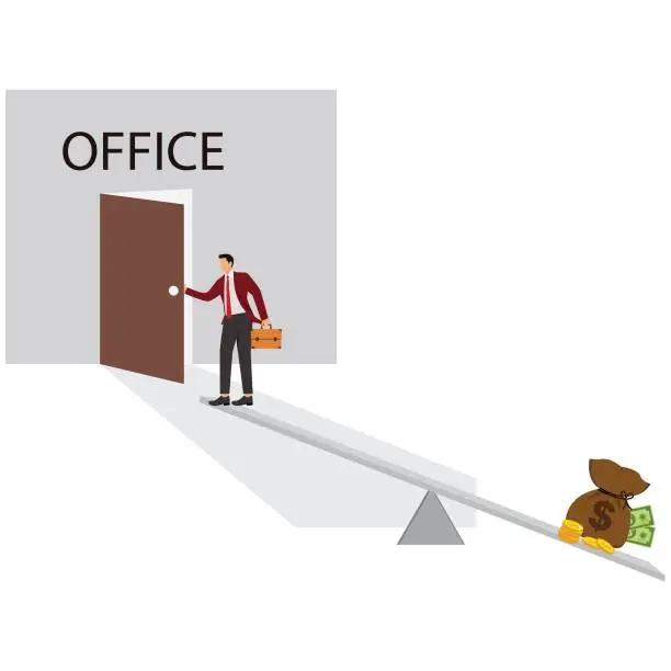 Vector illustration of Entering, Seesaw,Arrival,Leaving,Office, Businessman