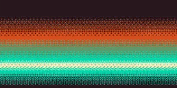 Vector illustration of Pixel art vibrant colors gradient on dark. Dithering vector background.