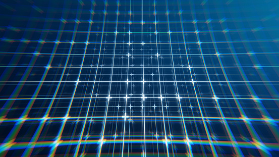 Hologram Data flow grid. Digital background with lens distortion effect