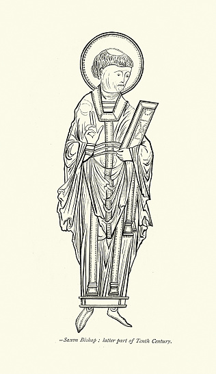 Vintage illustration Vestments, Costume of a Saxon Bishop of the 10th Century