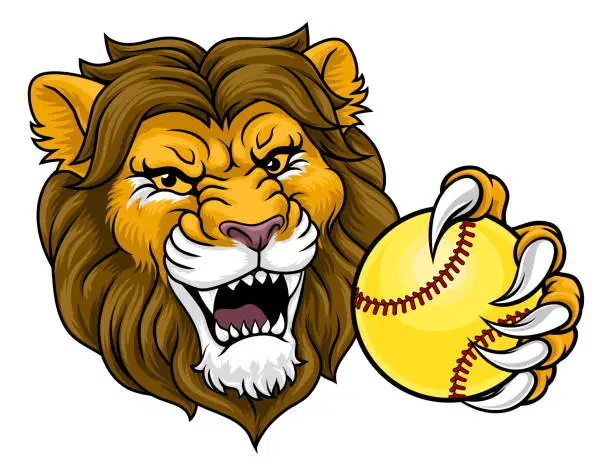 Vector illustration of Lion Softball Animal Sports Team Mascot