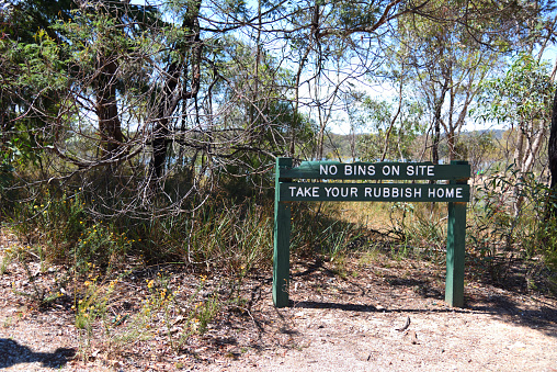 No bins on site take your rubbish home warning sign, used as a warning or alert.