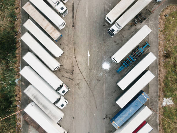 istock Parked trucks as seen from above 1972152507