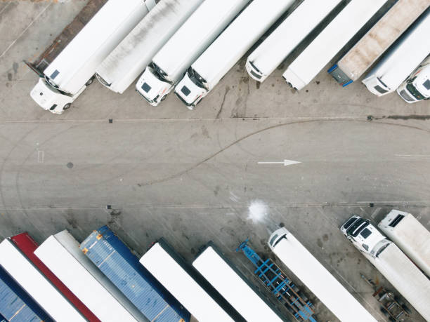 istock Parked trucks as seen from above 1972154620