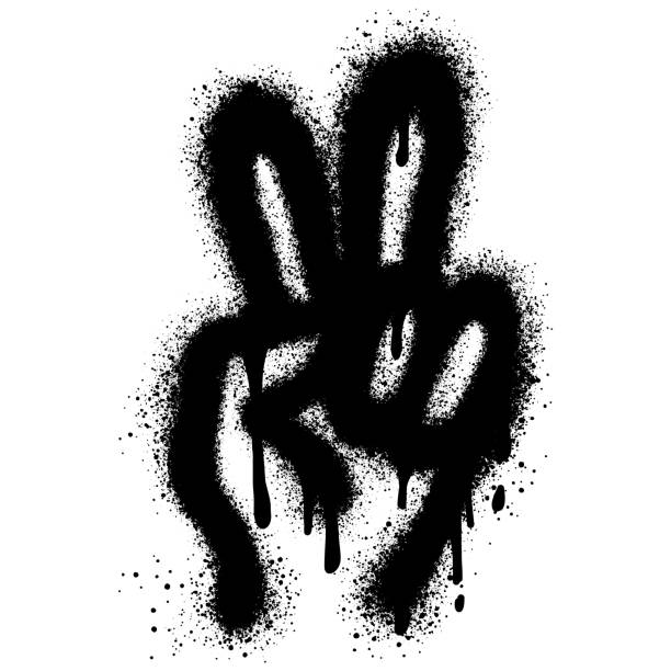 istock Graffiti Hand gesture V sign for peace symbol with over spray in black over white. 1972215195