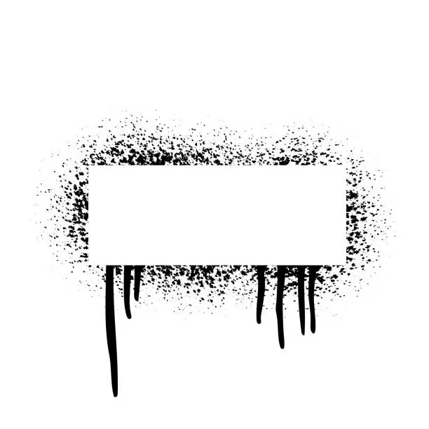 Vector illustration of Spray paint frame with splatters and drips. Grunge rectangular stencil. Graffiti street art. Airbrush texture banner. Abstract vector black white illustration