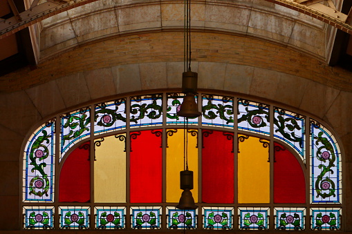 Decorative element in the main hall of the central market of Valencia, Spain