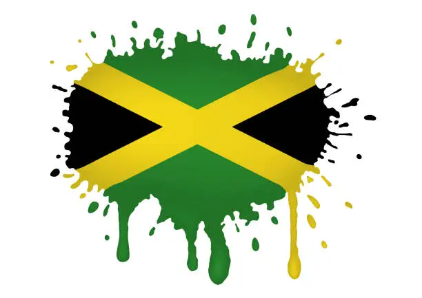 Vector illustration of Spray with drops of Jamaica flag, vector illustration.