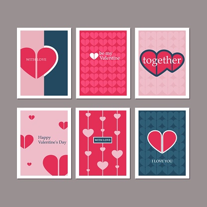 Set of happy valentines day cards in flat style, minimal design