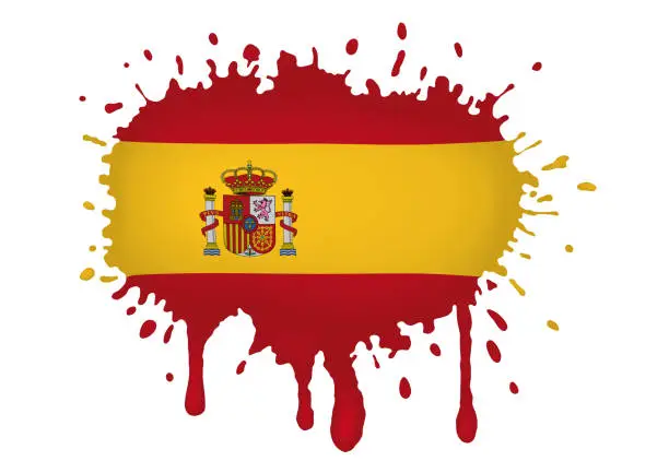 Vector illustration of Spray with drops of Spain flag, vector illustration.