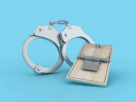 Mouse Trap with Handcuffs - Colored Background - 3D Rendering