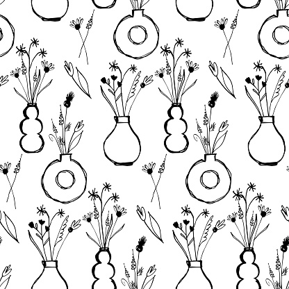 Pattern with contour ink silhouettes