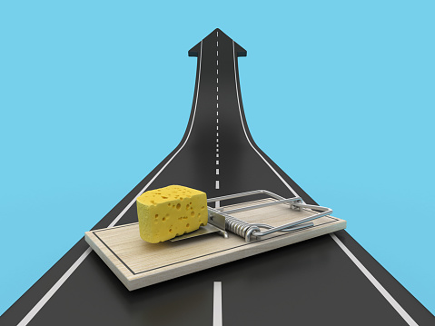 Mouse Trap with Arrow Road - Colored Background - 3D Rendering