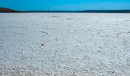 Self-precipitating table salt sodium chloride, a reservoir drying up due to climate change - Kuyalnik estuary, Odessa region, Ukraine