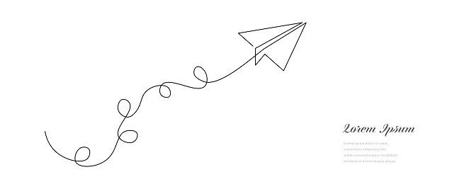 abstract one stroke continuous line, paper plane texture background, simple line doodle, business concept