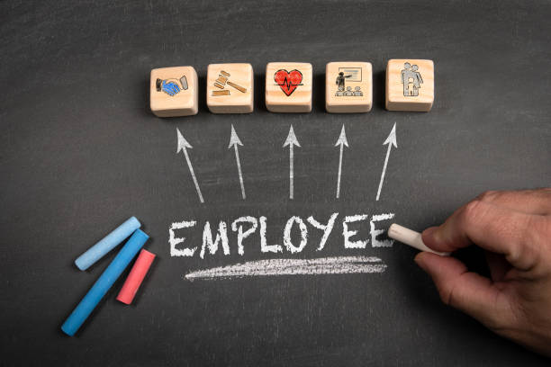 istock Employee Concept. Wooden blocks on a dark chalkboard background 1972250606