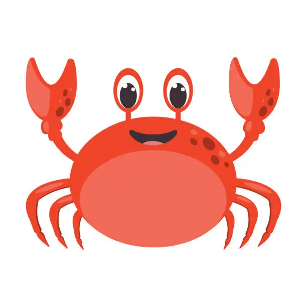 Vector illustration of Vector red crab on whitebackground. Cute cartoon crab.