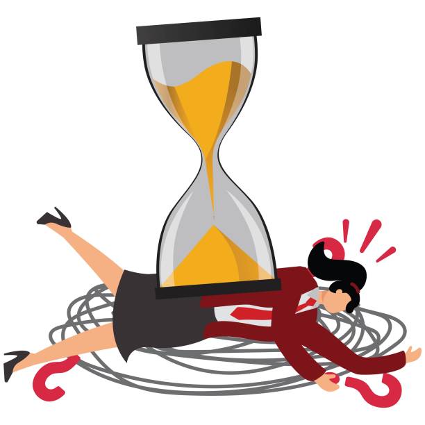 ilustrações de stock, clip art, desenhos animados e ícones de hourglass,depression,deadline, countdown, waiting, businesswoman, - waiting hourglass people impatient